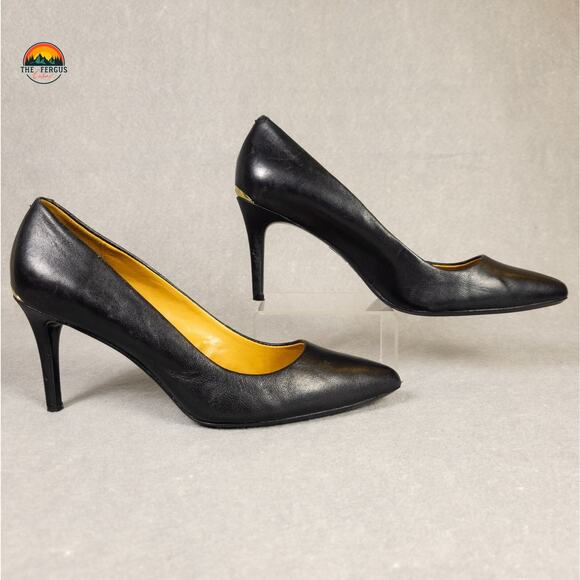Calvin Klein KAMARA Pump Stiletto Heels Black Leather Corpcore Women's Size 8.5 - Picture 3 of 13
